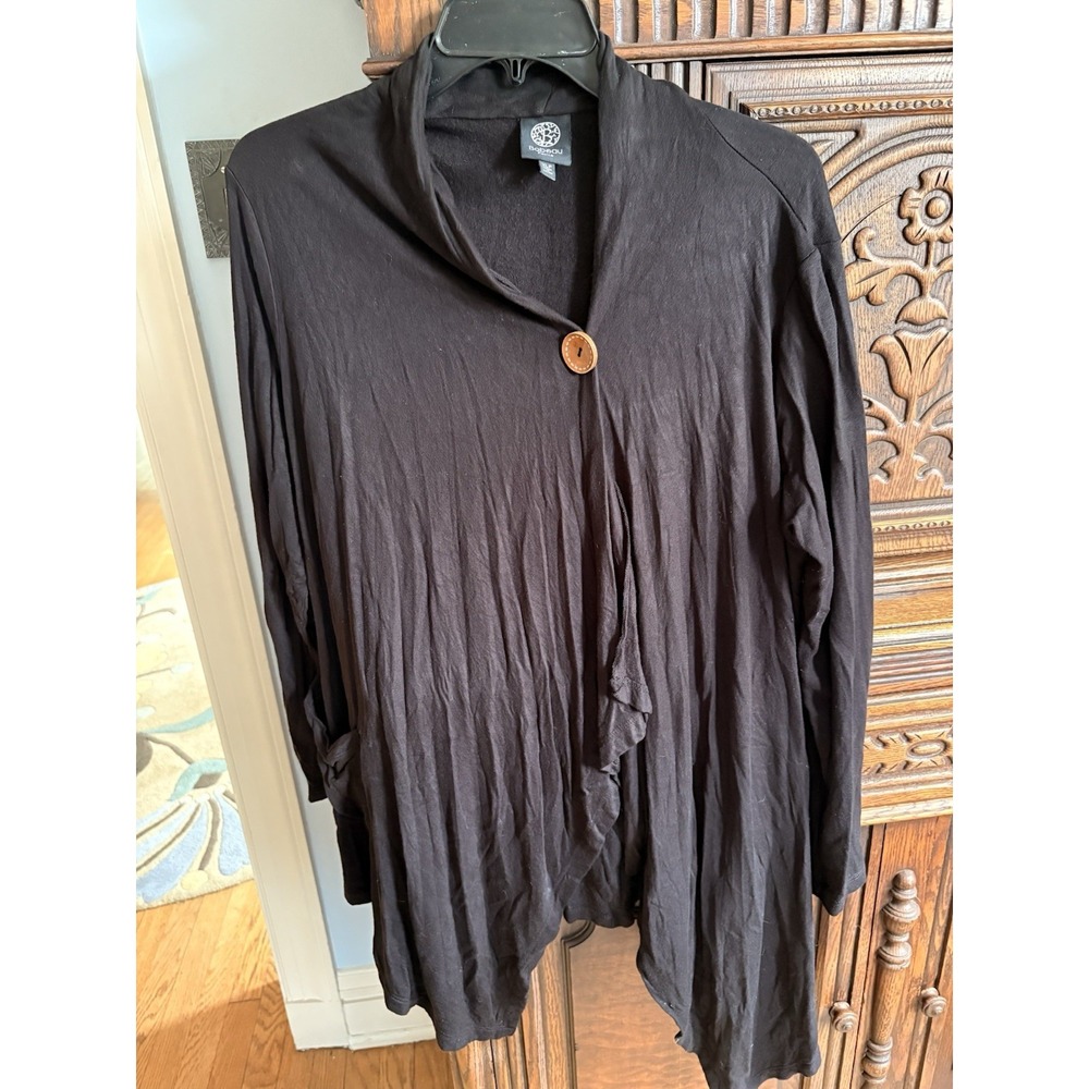 Bobeau One Button Waterfall Cardigan Duster XLP Petite Black Long Sleeve Soft